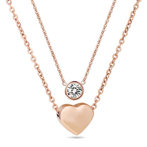 Collier double couche avec pendentif en forme de cœur plaqué or 18 carats et sertissage de diamants pour femme, bijou cadeau - Product Image 2