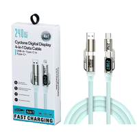 Nuevo Cable Tipo C de 240 W, 4 en 1, Cable USB para iOS con Pantalla de Datos de 480 Mbps, Carga Rápida, Chip E-Marker, Cable de Alimentación PD para Teléfono y Tableta