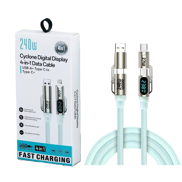 New 240 W Type C Cable 4 in 1 USB iOS Cable with 480Mbps Data Display Fast Charging E Marker Chip Phone Table PD Power Cables