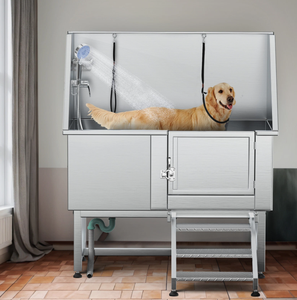 Baignoire <span class=keywords><strong>de</strong></span> toilettage professionnelle en acier inoxydable à <span class=keywords><strong>prix</strong></span> abordable avec rampe, échelle et douche pour station <span class=keywords><strong>de</strong></span> toilettage canin, évier <span class=keywords><strong>de</strong></span> lavage pour animaux - Product Image 1