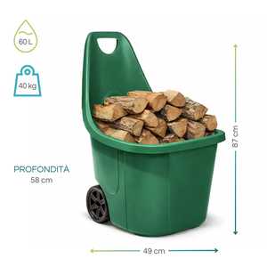 Chariot de jardin vert 60L avec poignée et 2 roues, pratique pour une utilisation en extérieur - Product Image 2