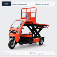 Tricycles électriques à plateforme élévatrice à ciseaux avec cabine fermée pour atelier d'usine, plateforme 1800 x 1200 mm, moteur 1500W