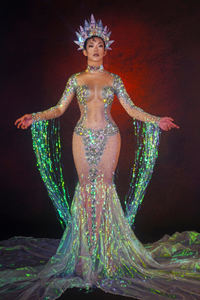 <span class=keywords><strong>Vestido</strong></span> largo sexi de sirena con lentejuelas y diamantes de imitación para mujer, disfraz de <span class=keywords><strong>Drag</strong></span> <span class=keywords><strong>Queen</strong></span> para escenario, <span class=keywords><strong>vestido</strong></span> de noche con borlas de cristal Nude - Product Image 3
