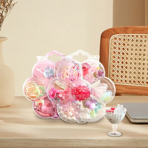 Girls Hair Accessory Set DIY Beaded Jewelry Box Cartoon Storage Case For Kids Pink With Transparent Lid - Product Image 4