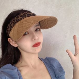 Cappelli da donna leopardo paglia parasole per donna protezione UV da corsa estiva cappello di paglia da viaggio da spiaggia - Product Image 1