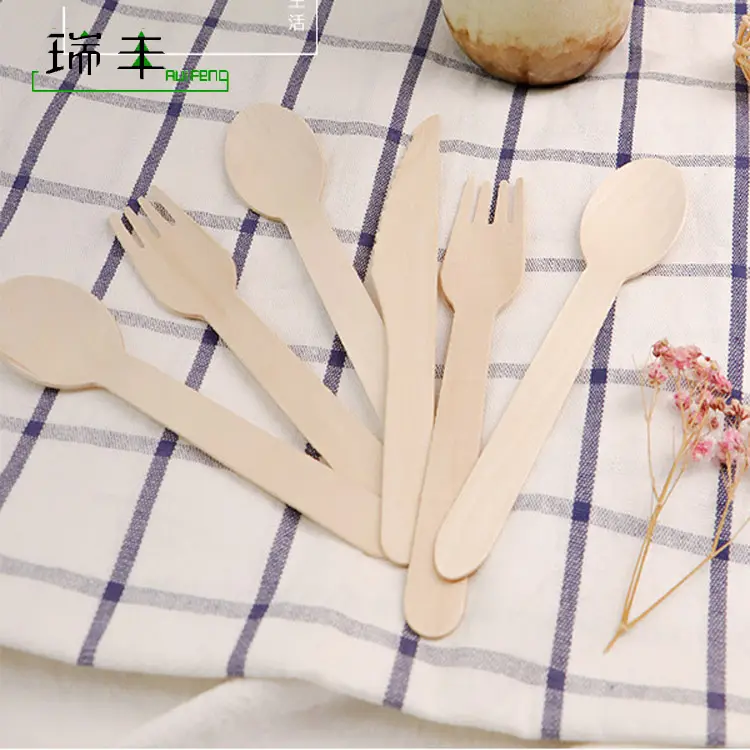 Grade A 140mm fork knife spoon biodegradable disposable wooden cutlery