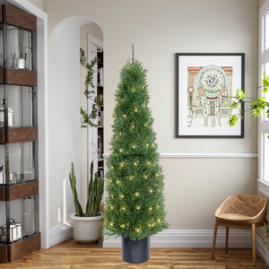 3ft pre-lit nhân tạo Cypress <span class=keywords><strong>Tree</strong></span> Tower Shape với ấm đèn LED cho trong nhà ngoài trời trang trí kỳ nghỉ nhà - Product Image 6