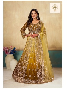 Traje Anarkali Indo-Occidental de Lujo, Largo, con Cuentas Decorativas, Tela de Red Suave, Vestido para Bodas y Fiestas para Mujer - Product Image 1