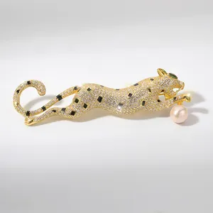 XILIANGFEIZI Clearance Sale Luxury 18K Gold Natural Freshwater Pearl Full Zircon Jewelry Animal Leopard Brooches