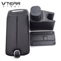 Vtear Kotak Penyimpanan Sandaran Tangan Depan Geser Bergaya dari Bahan ABS PU Kulit dengan Tempat Cangkir, Aksesoris Interior untuk Toyota Wigo 2013-2020
