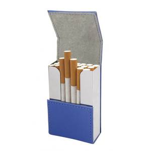 Étui à cigarettes portable en cuir et métal, design classique, boîte carrée, style classique pour le voyage, rangement pour fumeurs, imprimé bleu - Product Image 3