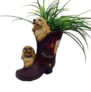 Aangepaste Denim Set Bloempot Huis En Tuin Schoenen Vorm Met Schattige Hond Bloempot Handicaps Planter Bonsia