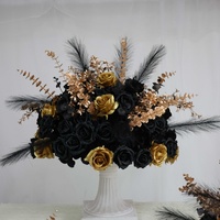 Boule de fleurs artificielle en soie noire avec plumes de rose, centre de table pour mariage, banquet, décoration d'allée d'entrée, salle d'événements