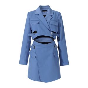 OUDINA Trendy Blue Suit Jacket abiti <span class=keywords><strong>Blazer</strong></span> a vita alta gonna tuta intera <span class=keywords><strong>Blazer</strong></span> Dress Womans - Product Image 1
