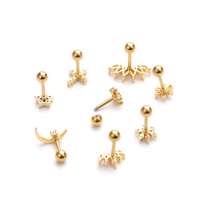 Komi Orecchini In Acciaio Inox 2020 Oro Argento Orecchini Della Vite Prigioniera della Stella della Luna Croce Orecchini Di Cristallo Zircone Unisex Anti Allergico - Product Image 3