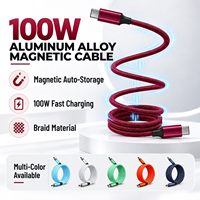 Kabel Magnetik Multi-Warna Pengisian Cepat 60W/100W Tipe C/L/USB-A Anti Kusut, Kabel Data Terjalin Otomatis untuk Laptop dan Ponsel