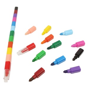 스태킹 크레용, 건축 가능한 사각 크레용 쌓을 수 있는 색연필 12 in 1 왁스 크레용 - Product Image 1