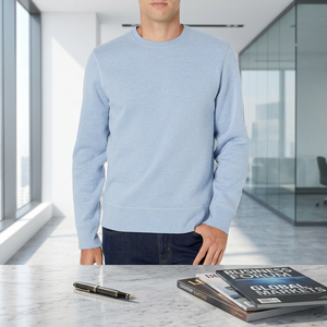 Men's <b>Light</b> <b>Blue</b> Crew Neck Fleece Sweatshirt Eco-Friendly Windproof Casual Solid Pullover <b>Long</b> <b>Sleeve</b> Winter <b>Top</b> - Product Image 6