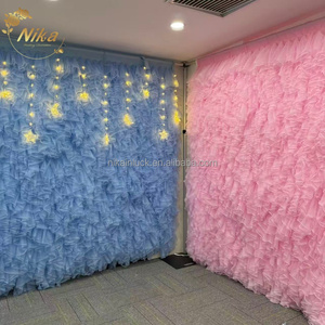 NIKA - Decoración de <span class=keywords><strong>Fondo</strong></span> para Boda, Tul <span class=keywords><strong>Rosa</strong></span> con Volantes, Malla para <span class=keywords><strong>Fondo</strong></span> de Boda, Pared de Flores para Eventos y Fiestas - Product Image 5
