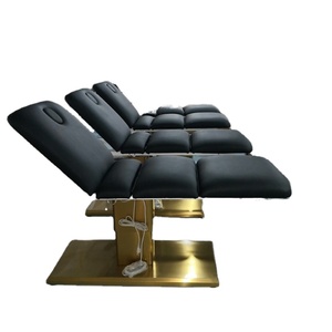 Mobilier de salon de beauté Kisen, tables de massage spa à 3 moteurs, chaise hydraulique pour extensions de cils, lit électrique pour soins du visage noir avec base dorée - Product Image 1