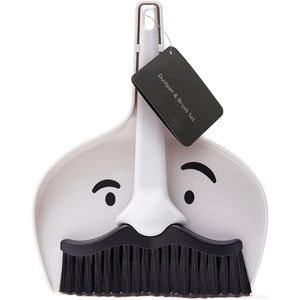 Small 2 in 1 <b>Dustpan</b> and Brush Set Mini <b>Broom</b> Soft Bristles Portable Mustache Design - Product Image 2