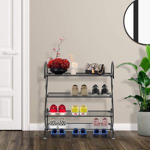 Organisateur de chaussures en fer pour salon entrée tour à chaussures antirouille fleurs décoratives support à chaussures industriel rustique noir support - Product Image 2