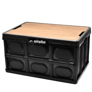 Camping outdoor Home Car foldable carry plastic Storage Box Multifunctional Storage Bin Folding Boxes With Wood Lids