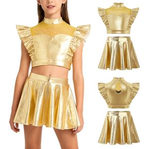 6-16 Kids Girls Jazz <b>Dance</b> Outfit Metallic <b>Crop</b> <b>Top</b> With Flared Skirt Set Performances Classes Stage Shows <b>Dance</b> Costume Lyrical - Product Image 3