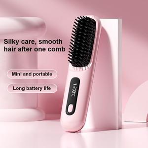 2025 3000mah Cordless <b>Comb</b> Hair Style Brush LCD Portable Rechargeable Mini Hair Straightener Brush with 3 Temp Settings - Product Image 4