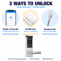 Sistema de Cerradura Inteligente para Habitaciones de Hotel TT APP con Control por Aplicación TTLock TThotel, Desbloqueo con Tarjeta, Acero Inoxidable