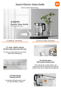 XM Electric Glass <strong>Kettle</strong> 1.7L One-touch Lid Opening Removable Filter EU <strong>Plug</strong> 2200W Fast Boiling <strong>Kettle</strong> - Product Image 5