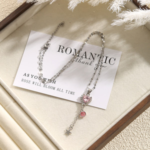 Haomi Light di lusso in acciaio inox rosa placcato oro zircone cuore amore nappa collana a maglie risparmio pendolare pendente - Product Image 4