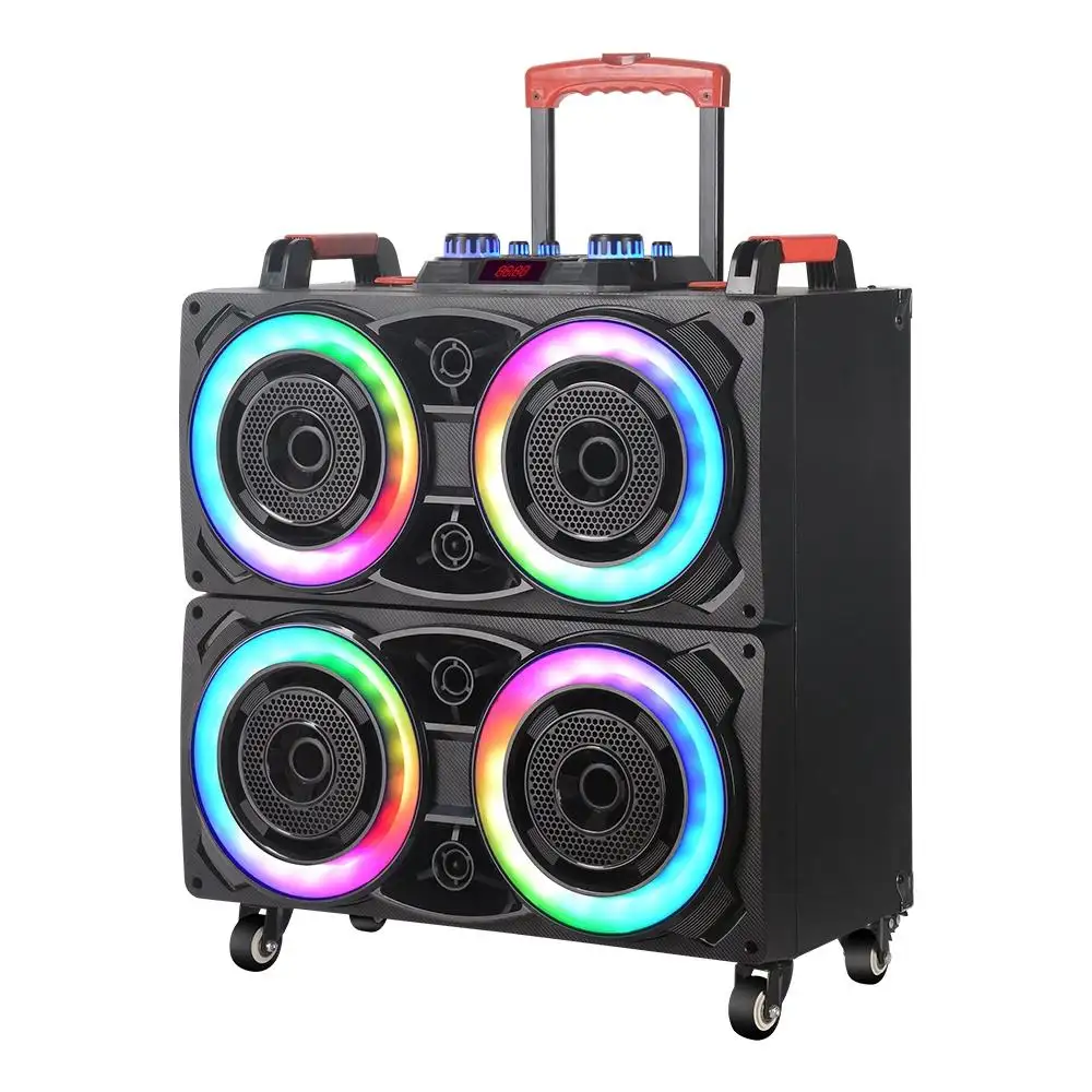 New Outdoor Trolley Subwoofer Stereo 4*8 Inch Portable Wireless Microphone Karaoke Speaker with Rechargeable battery