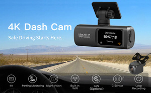 New Mini UHD 4K TACHOGRAPH phía trước và phía sau máy ảnh kép hỗ trợ Wifi GPS và ứng dụng điều khiển 24-giờ đậu xe màn hình xe hộp đen - Product Image 2