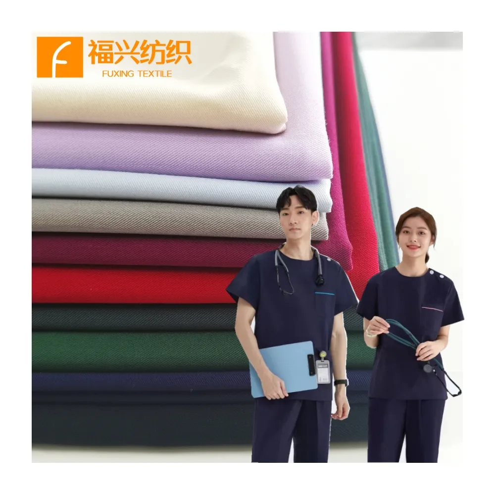 Sản Xuất Polyester Rayon Spandex Twill 4 Cách Căng Tẩy Tế Bào Chết Vải Cho Y Tế Đồng Phục