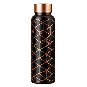 Modern Luxury Black Copper <b>Water</b> <b>Bottle</b> with Geometric Pattern Eco-friendly <b>BPA</b> <b>Free</b> Portable Travel Flask - Product Image 1