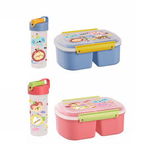 Fun Playful Student Lunchbox Water Bottle <b>Set</b> Portable Microwave Safe Airtight Cartoon Style For Picnics Fruits Snacks - Product Image 5