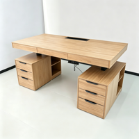 Escritorio de Oficina Ajustable, Moderno, de Madera, para Computadora, con Cajones, Gestión de Cables, Tomacorriente, Muebles para el Hogar