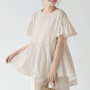 Blus Wanita Gaya Baru Korea Jepang, Model Longgar, Lengan Ruffle, Kerah Bulat, Atasan Musim Panas, 4 Warna, OEM, Promo - Product Image 2