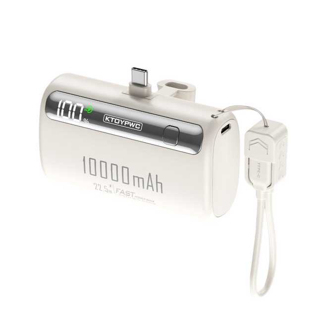 10000mAh Capsule Power Bank with Built-in Cable, Portable and Compact Mini Power Bank, Super Fast Charging
