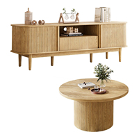 Meuble TV à portes coulissantes cannelées de 63 po et ensemble de table basse ronde de 35,4 po pour salon