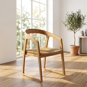 Silla de Comedor Contemporánea para Exteriores, Madera de Teca y Mimbre Sintético, para Hoteles - Product Image 1