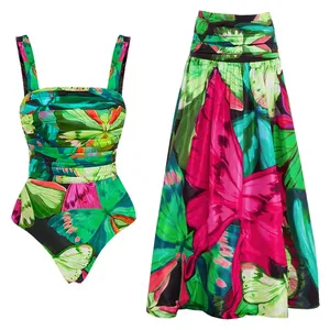 New Print Swimsuit With Cover Up Women Floral Swimwear Sexy Swim Suit High Waist <strong>Bikinis</strong> <strong>Puff</strong> <strong>Sleeve</strong> Bodysuit Bathsuit Beachwear - Product Image 4