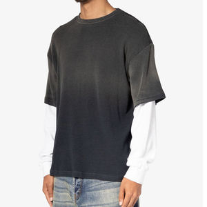 T-shirt Vintage Oversize a Doppio Strato con Maniche Lunghe, Logo Ricamato Personalizzato, Effetto Acid Wash, Stile Streetwear per Uomo - Product Image 2