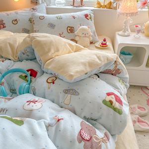 Ensemble de literie personnalisé en gros, simple, épaissi, en molleton de lait de 200 g, écologique, de qualité supérieure, comprenant un drap, une housse de couette, un protège-sommier et un couvre-lit - Product Image 1