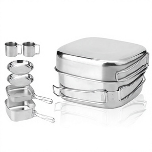 <span class=keywords><strong>Set</strong></span> di Pentole da Campeggio in Acciaio Inox 6 Pezzi, Attrezzatura da Cucina per Escursioni, <span class=keywords><strong>Set</strong></span> Portatile per Cucinare all'Aperto per 2-3 Persone - Product Image 1