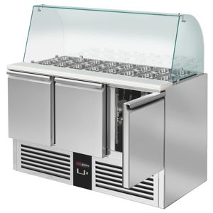 GGM gastro saladette ประตู Cooling-1368mm-Triple โต๊ะแบบพรีเมี่ยม, ด้านบนเป็นกระจกสูง-A +++ ประหยัดพลังงาน-ละลายน้ำแข็งอัตโนมัติสำหรับ - Product Image 5
