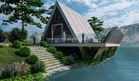 Maison préfabriquée en acier Maison triangulaire Chalet de mer Moderne un cadre Maison Jardin Bâtiments extérieur Portable Petite maison Rivière Cabine
