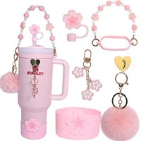 Lot de 6 accessoires de décoration : base de bouteille, manchon de transport, embout de paille, crochet de suspension, porte-clés, sangle pour bouteille de 40 oz