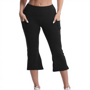 Mid Waist Flare Yoga Capri Pants for Women Quick Dry Four-Way Stretch Eco-Friendly Bootcut Workout <b>Leggings</b> Drawstring OEM ODM - Product Image 3